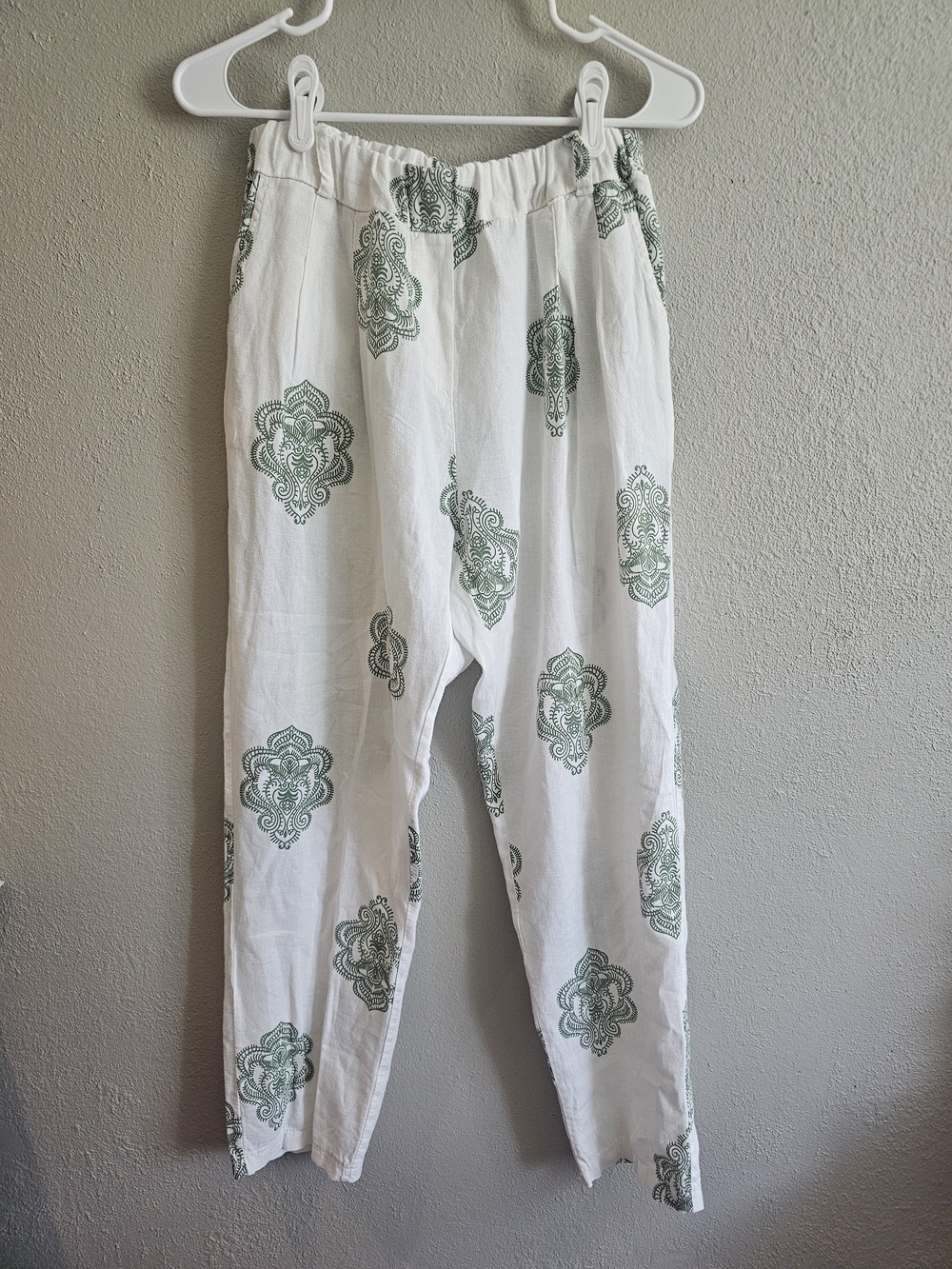 Made In Italy Linen Blend Boho Paisley Pants One Size Elastic Waist (S)